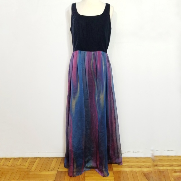 Lynn Lugo Black Velvet Long Dress 12 - Picture 1 of 8